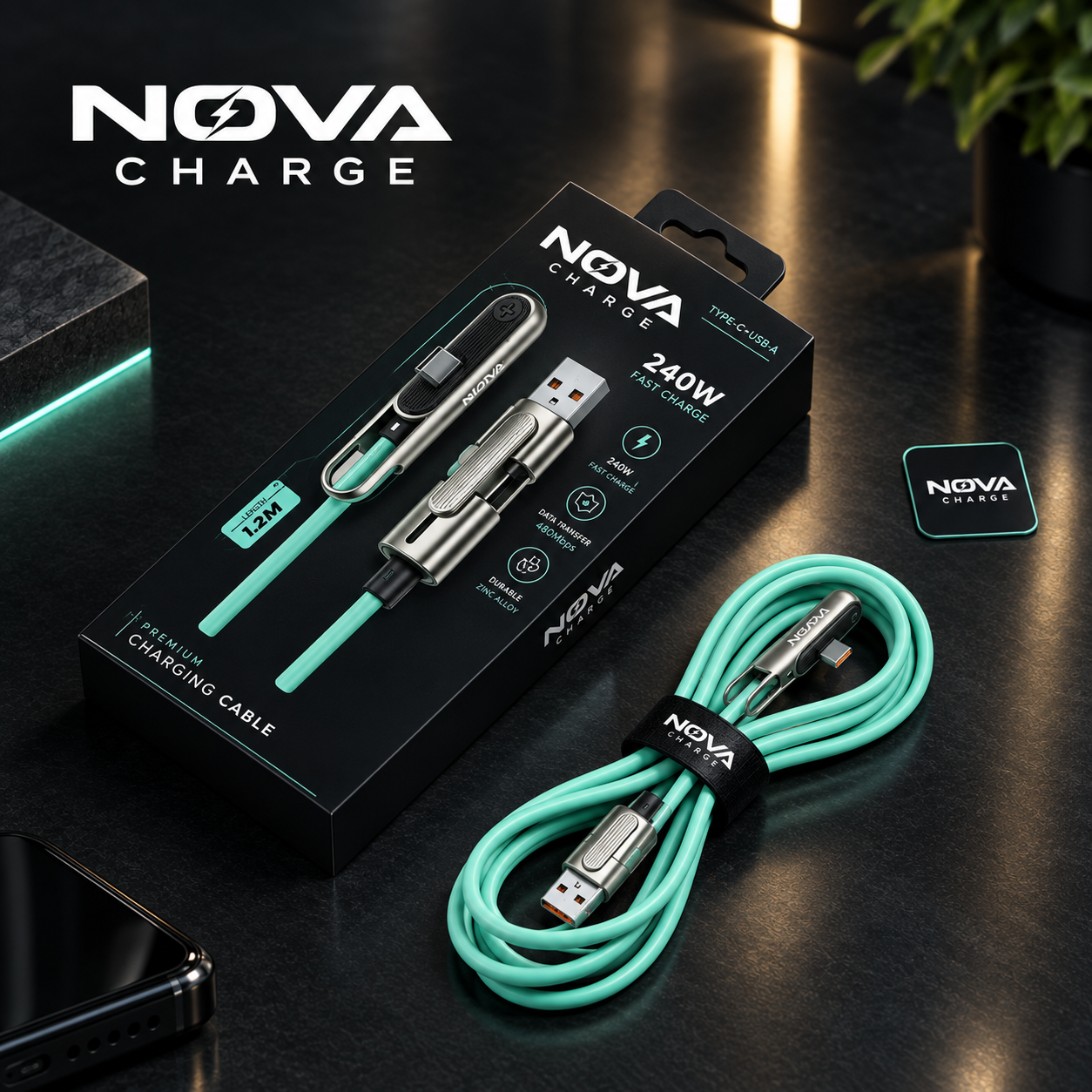Cable de datos y carga USB-C de 240 W para teléfonos